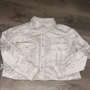 Cream Fringe Button-Up Jacket